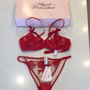 Agent Provocateur Red Lace Underwire Bra & Thong Set
